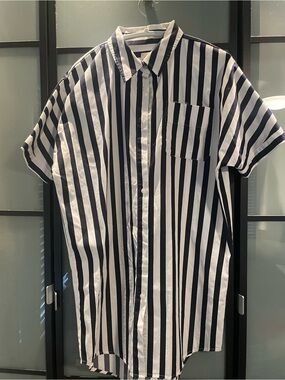 a new day Black & White Vertical Stripe Shirt Dress